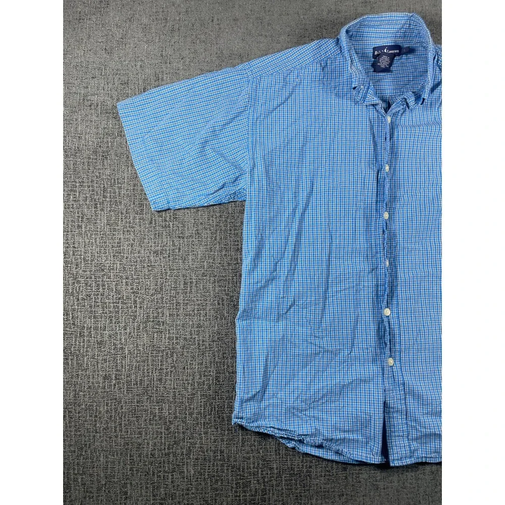 Ralph Lauren Kids Blue Gingham Cotton Short Sleeve Button Down Shirt Size Large
